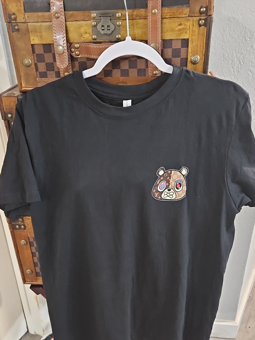 Unisex Black Graphic Lux Monogram Bear Patch Tee